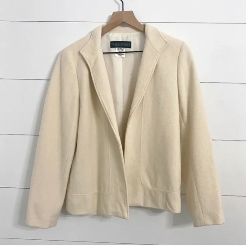 🌈 $19 | Harve Bernard Wool Open Front Cropped Jacket Blazer | Cream | Size 6